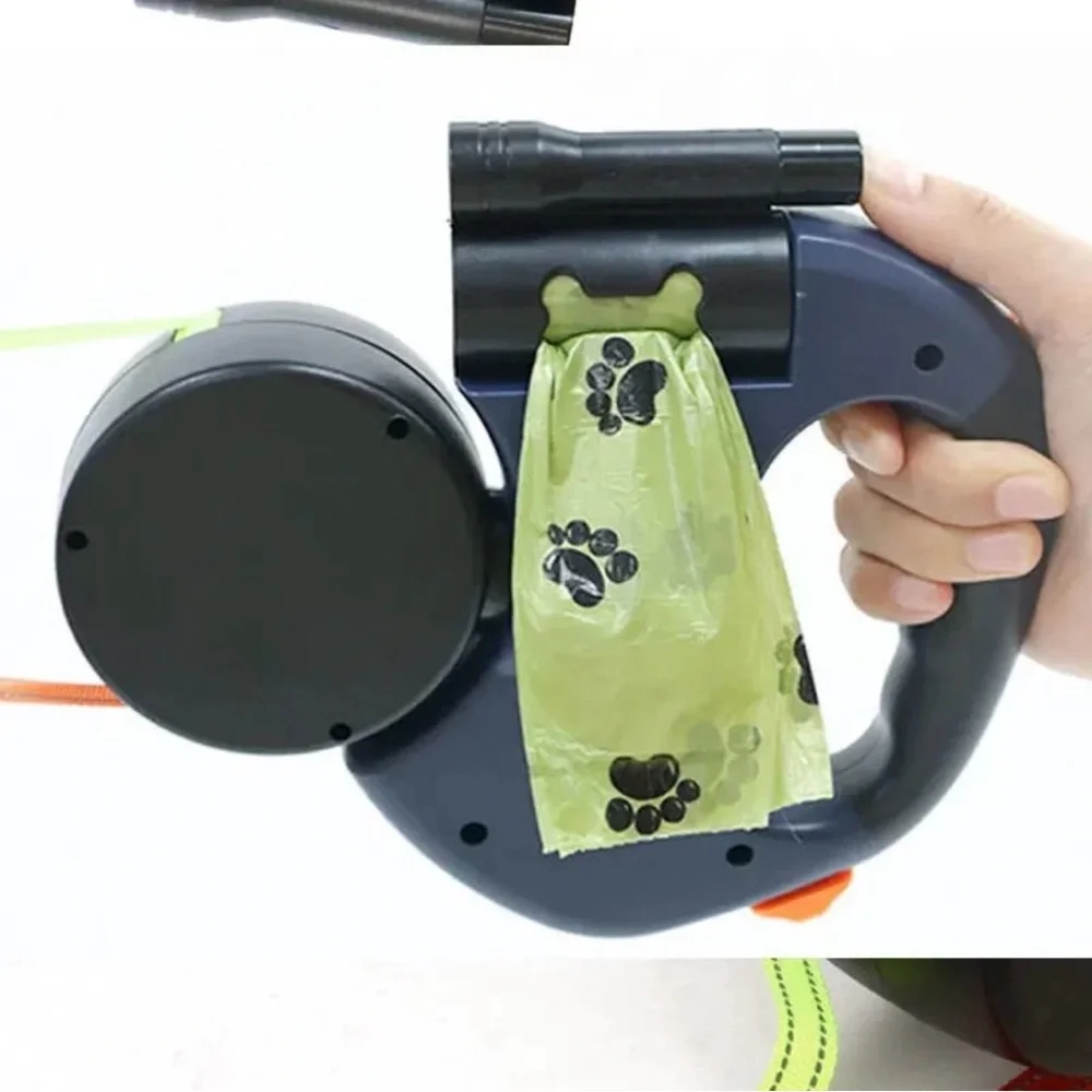 3-in-1 Double Dog Leash Retractable, Tangle-Free with Light & Bag Holder